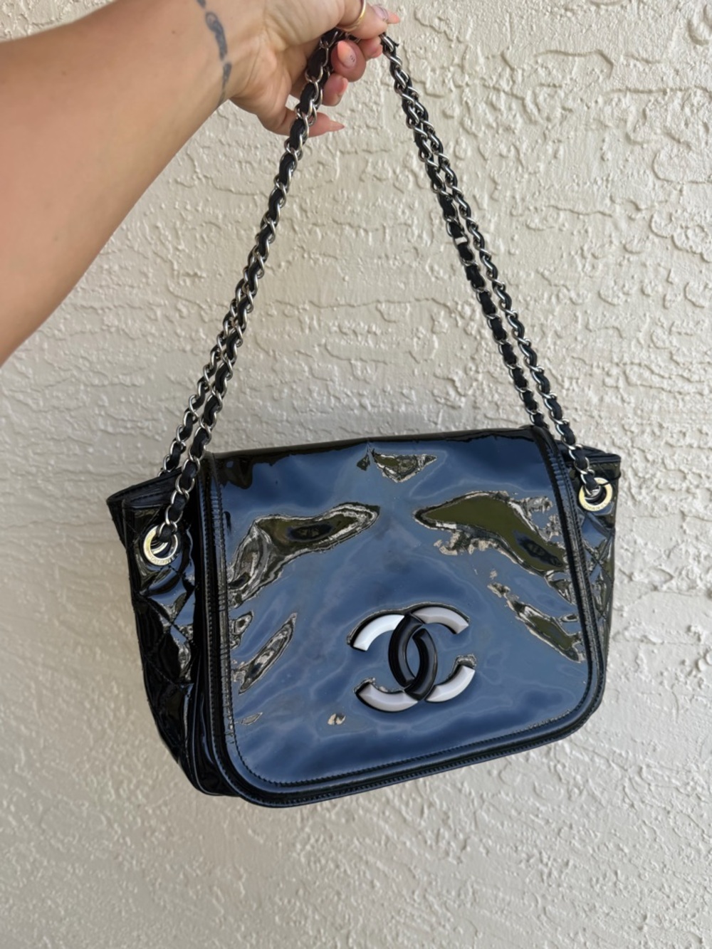 CHANEL Black CC Lipstick Accordion Flap Bag